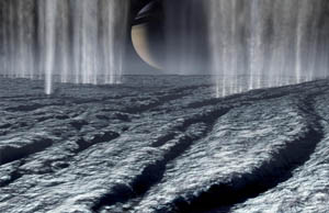 Gejzíry v okolí jižního pólu měsíce Enceladus.