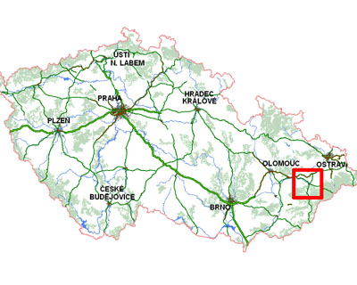 Mapa České republiky - lokalizace města Valašské Meziříčí.