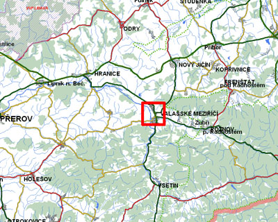 Mapka okolí města Valašské Meziříčí.