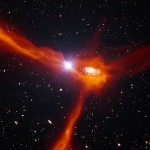 Krmení galaxie zachyceno ve světle vzdáleného kvasaru
