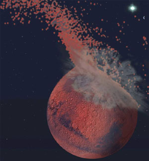 Počítačová simulace vzniku pánve Borealis Basin na Marsu.