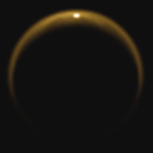 Odraz slunečního záření od hladiny jezera na Titanu