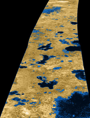 Jezera kapalného metanu na měsíci Titan.