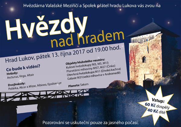 pozvánka na pozorování 13. 10. 2017 od 19:00 na hradě Lukov