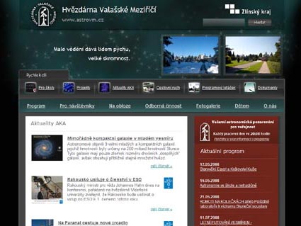 Úvodní strana nové webové prezentace Hvězdárny Valašské Meziříčí